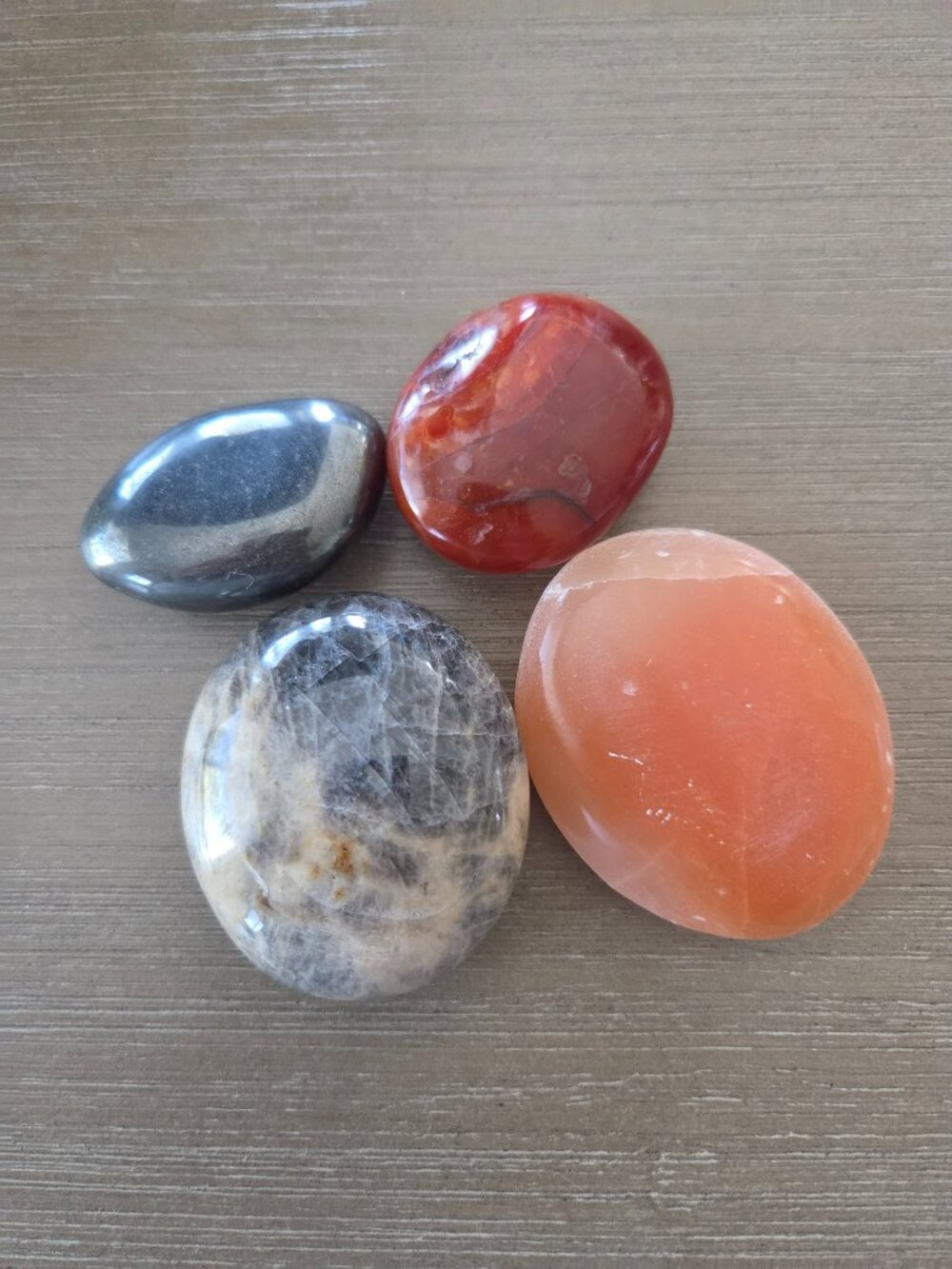 4 Large Polished Crystal Palm Stones Natural Gemstone Worry Stone Collection